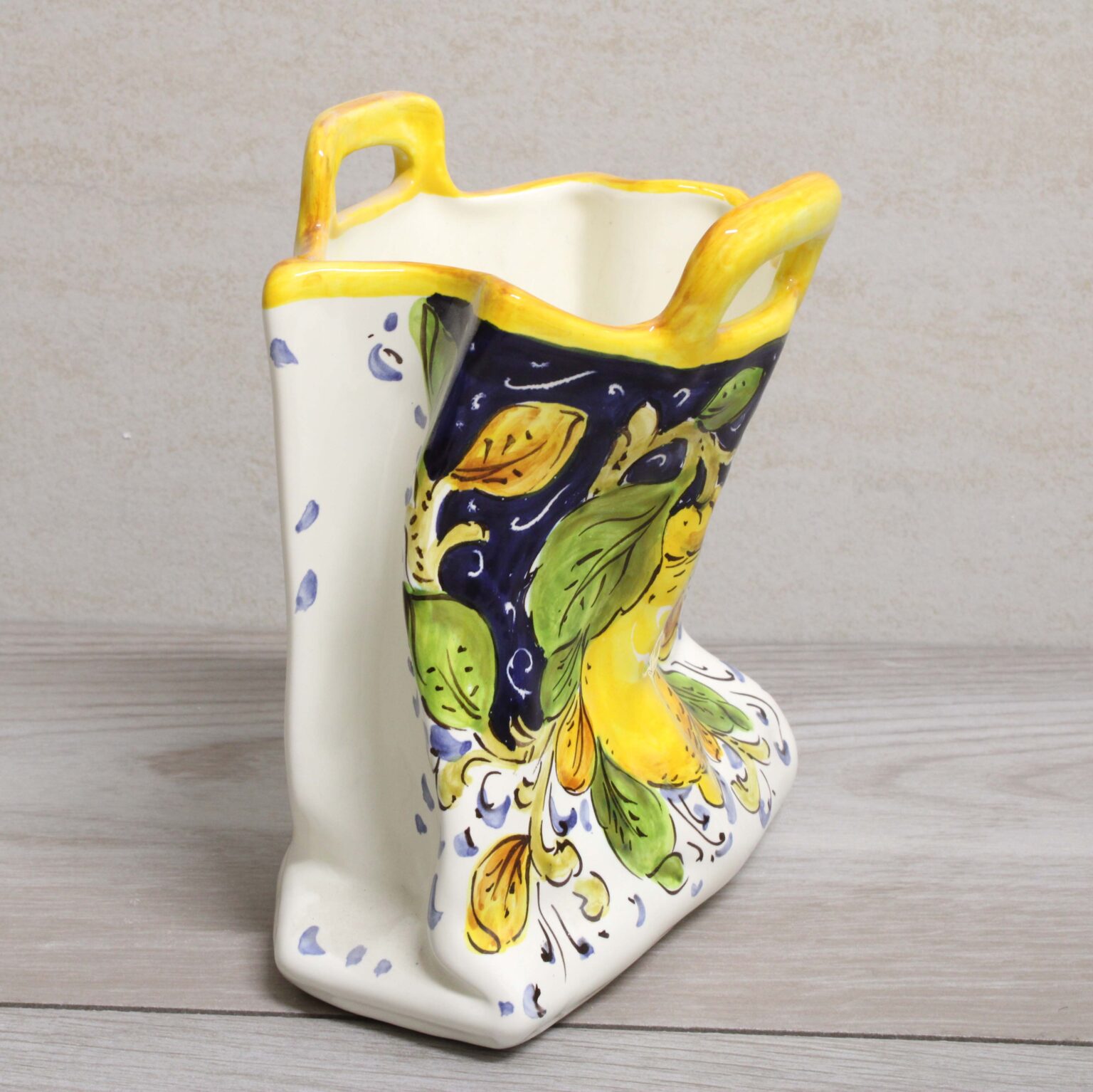 Borsa Portautensili In Ceramica Decorata A Mano Limone Blu