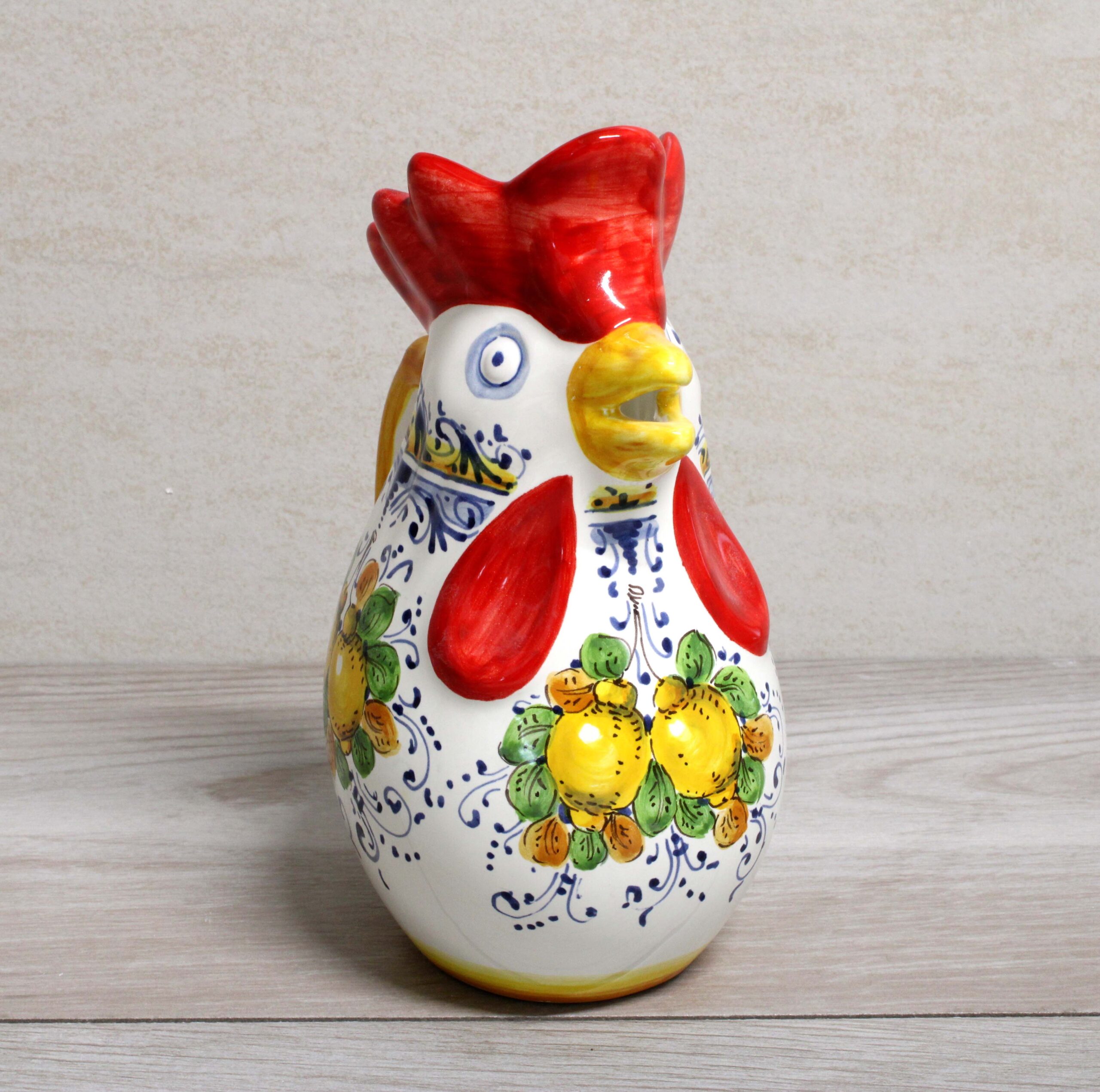 Brocca Gallo In Ceramica Decorata A Mano Limoncini Ceramiche Borgioli